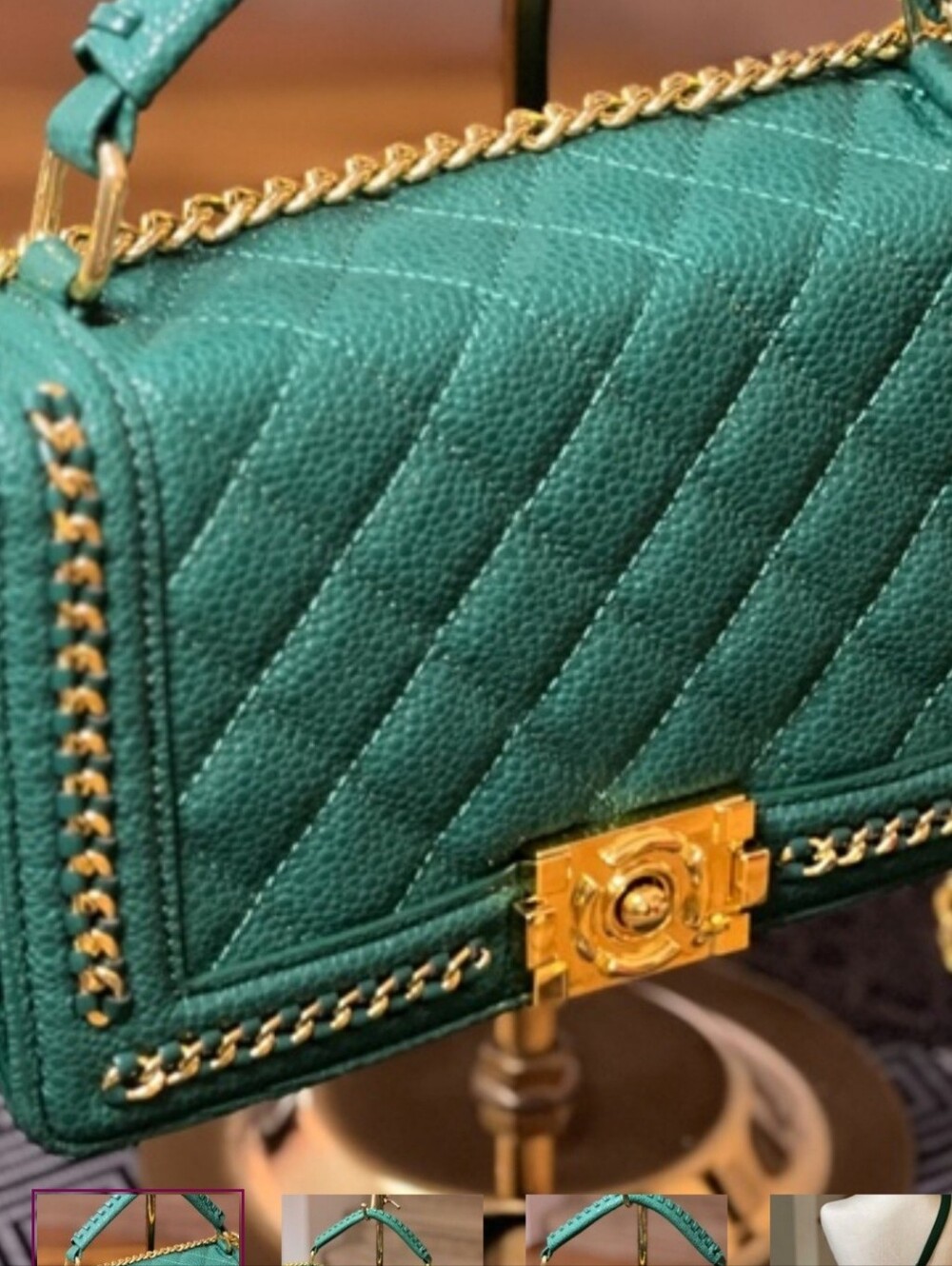 Stunning Emerald Green with golden hardware handbag with shoulder strap